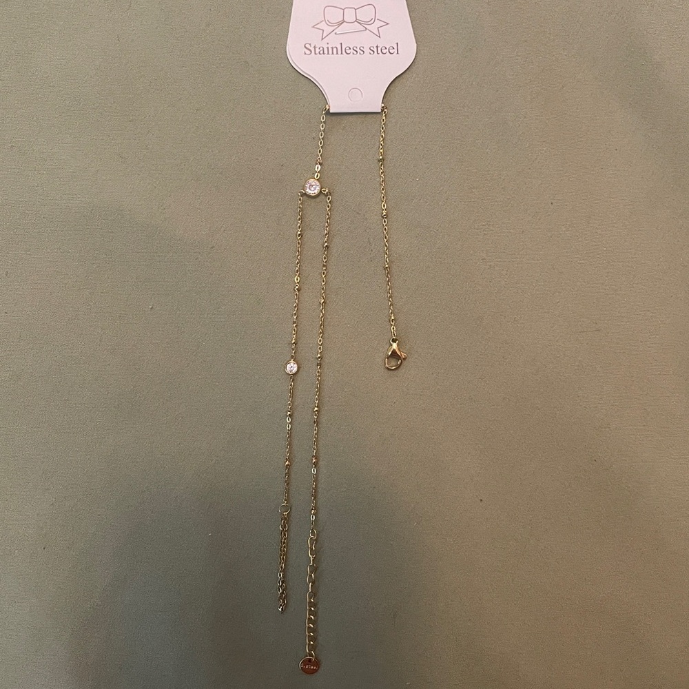 NWT Stainless Steel Gold Dainty Crystal Necklace